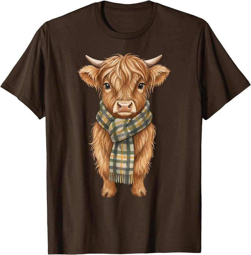 Farmer Cute Women Highland Cow Shirts Cozy Fall Autumn Highland Cow T-Shirt - Brown