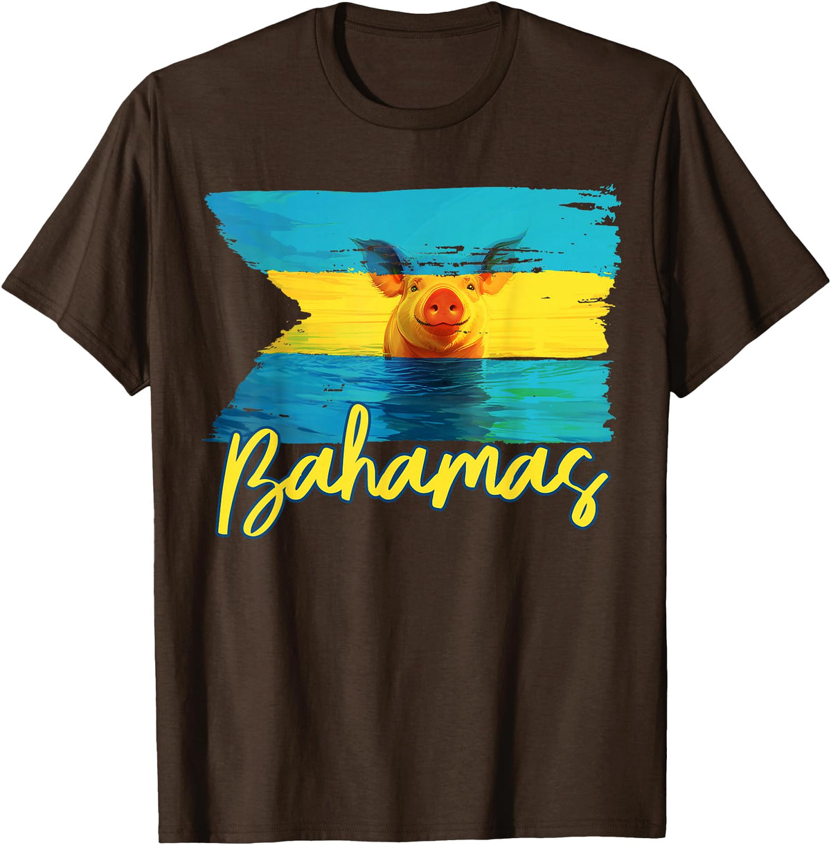 Swimming Pig Bahamas Beach Trips Bahamas Swimming Pig Flag Beach Caribbean Summer Vacation T-Shirt - Brown