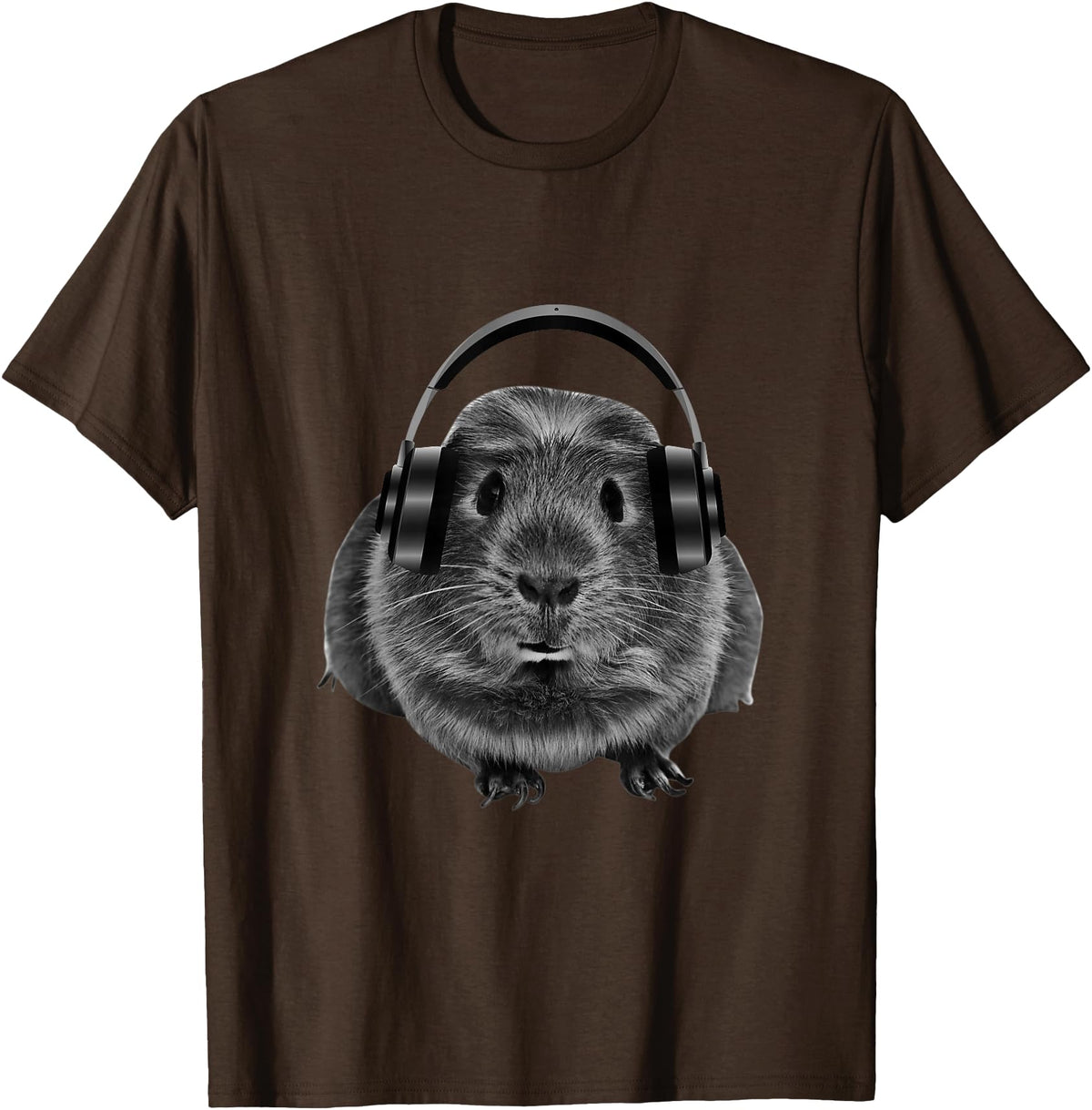 ROSS BOSS Funny Guinea Pig Graphic Tees Guinea Pig Shirt Headphones T-Shirt - Brown