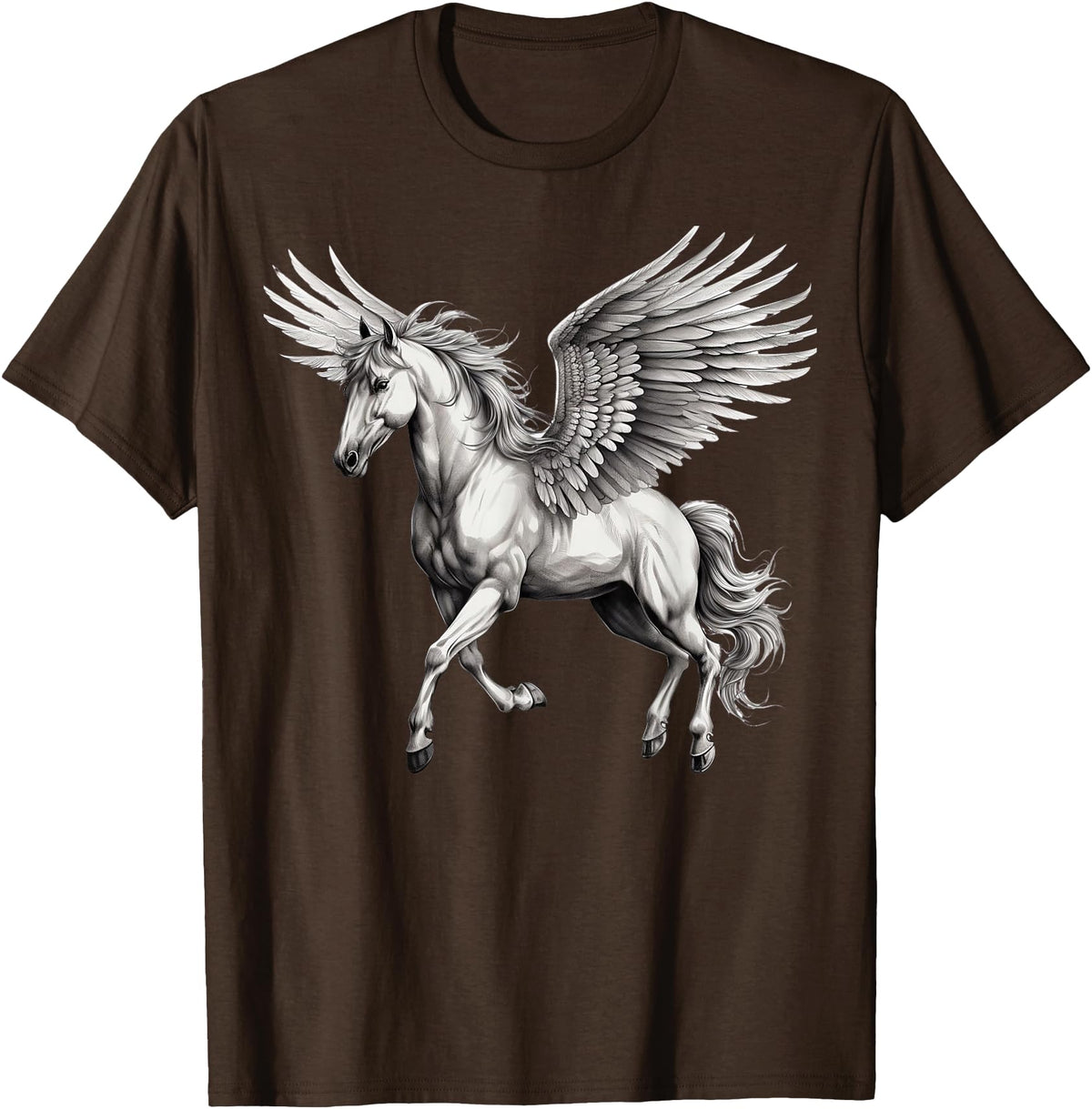 Cool Style Pegasus Majestic Winged Horse Mythology Fantasy Art T-Shirt - Brown