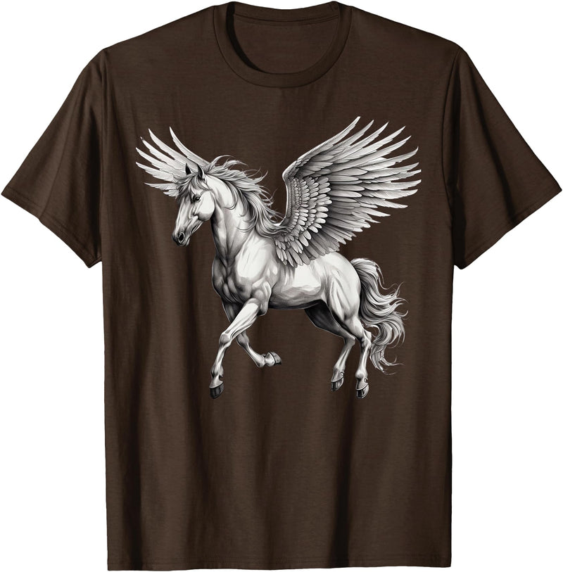 Cool Style Pegasus Majestic Winged Horse Mythology Fantasy Art T-Shirt - Brown