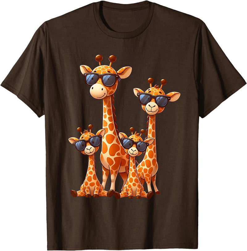 Zoo Family Funny Giraffe Animal Gifts Giraffe Family Sunglasses Safari Zoo Animal Lover Giraffes T-Shirt - Brown