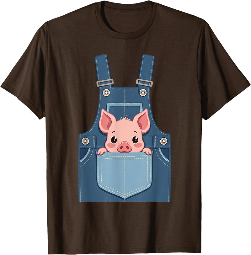 Pig Farm Animal Costumes Pig Costume - Funny Farmer, Pocket, Farm, Women, Men, Kids T-Shirt - Brown