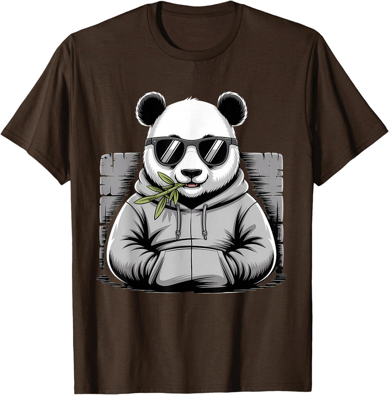 Forest Animal Art Panda with Sunglasses Graphic Motif Animal Funny Panda Bear T-Shirt - Brown