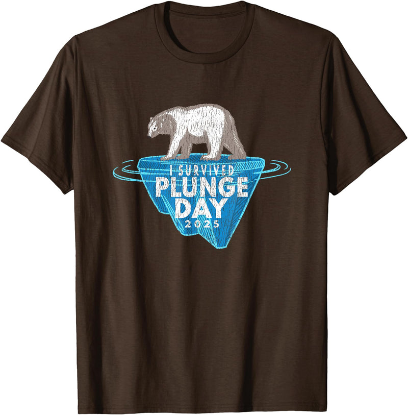 Take The Plunge Designs Polar Bear Plunge Event - Retro I Survived Plunge Day 2025 T-Shirt - Brown
