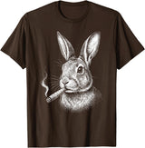 Smoking Rabbit Cigarette Bunny Funny Meme Stupid Brainrot T-Shirt in Brown