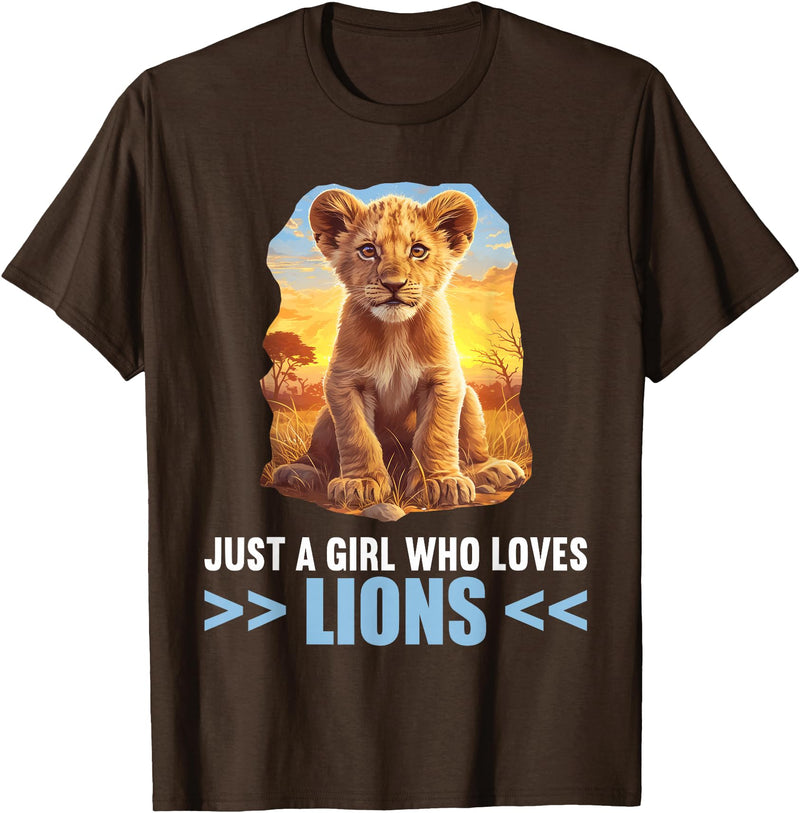 Lions Lion Lovers Shop Just a Girl who loves Lions Lion T-Shirt - Brown