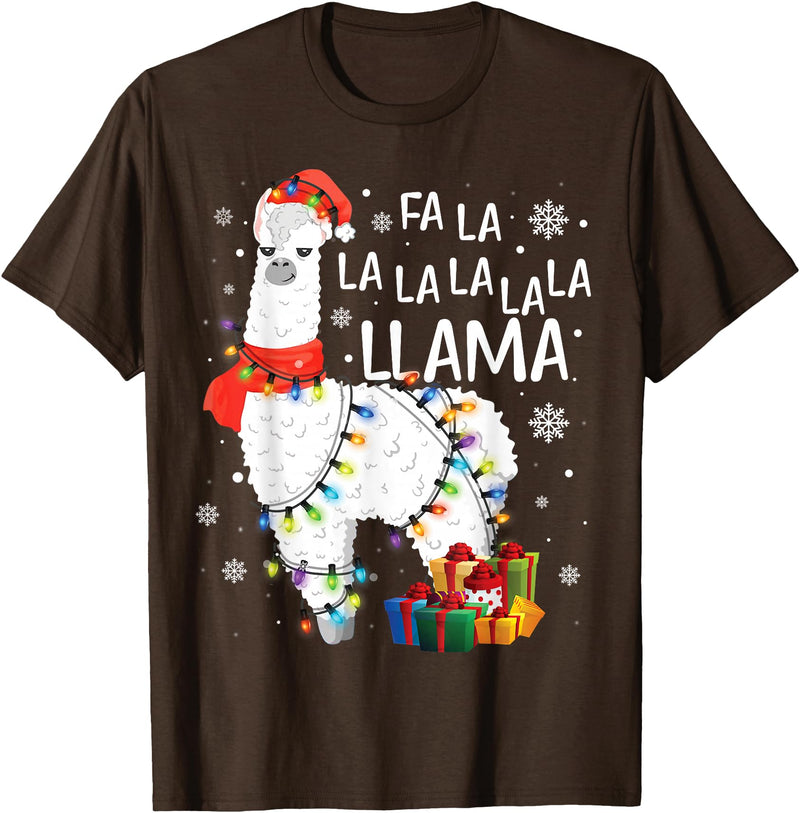 Funny Fa La La Llama Christmas Shirt FA La La Llama Christmas Funny Lllama Lover Xmas Pajamas T-Shirt - Brown