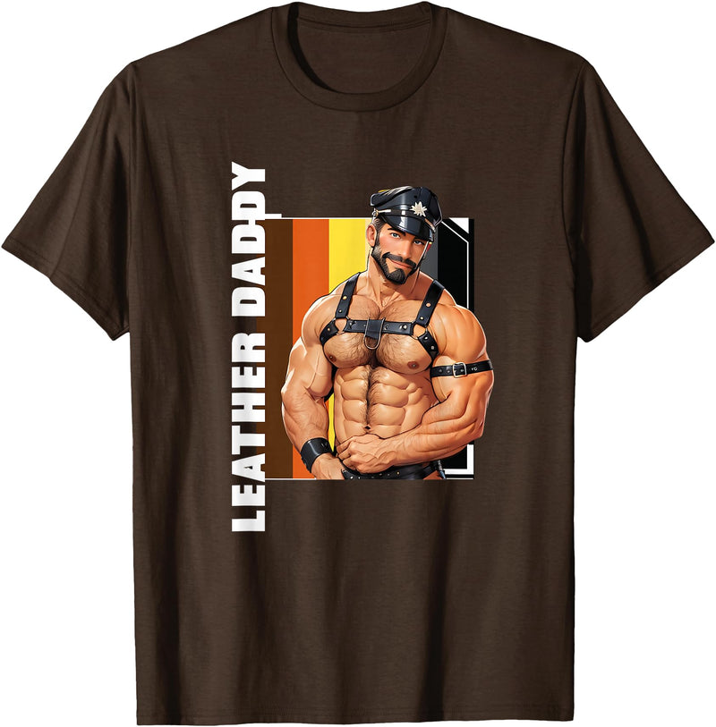 Vintage Gay Bear Pride & Dom Queer Top Retro Gay Daddy Leather Gay Biker - Bear Bearded Gay Pride T-Shirt - Brown