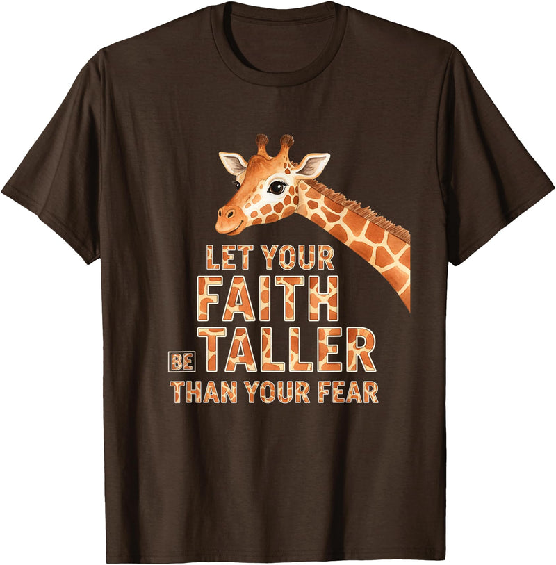 Giraffe Faith Kids Christian Jungle Animal Tall Let Your Faith Be Taller Than Your Fear Kids Giraffe Jungle T-Shirt - Brown
