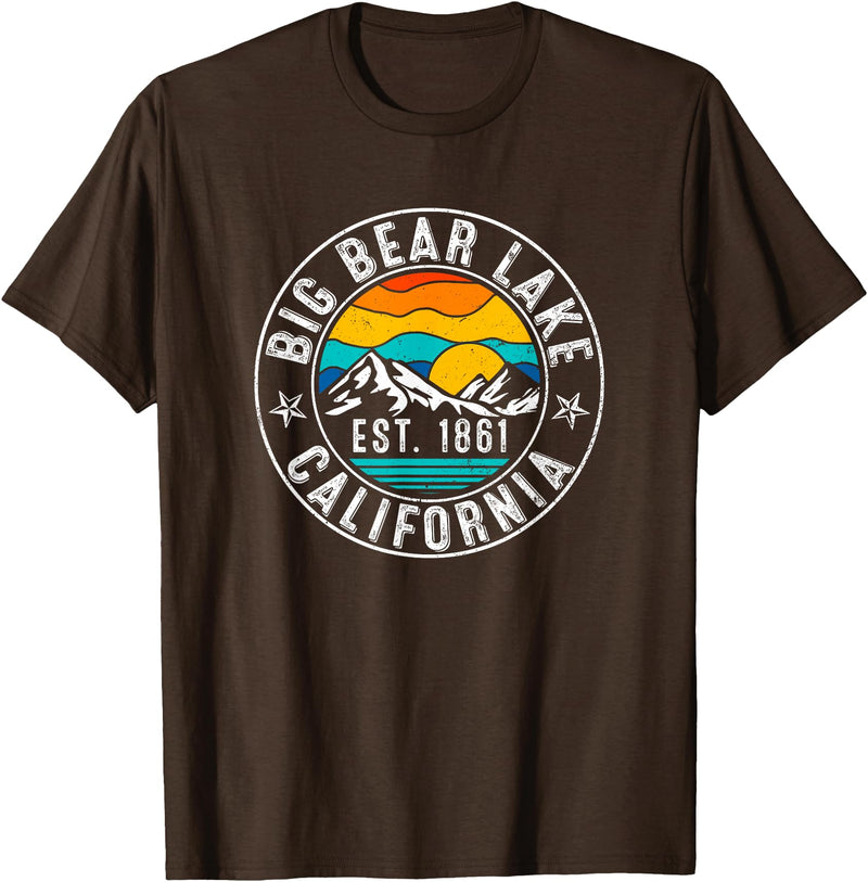 Vintage Style Big Bear Lake Retro 70s 80s Big Bear Lake California CA T-Shirt - Brown