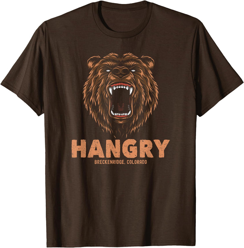 RTG Colorado Ski Snow Fun Tees and Designs Hangry Bear Breckenridge Colorado Mountains Hungry Funny T-Shirt - Brown