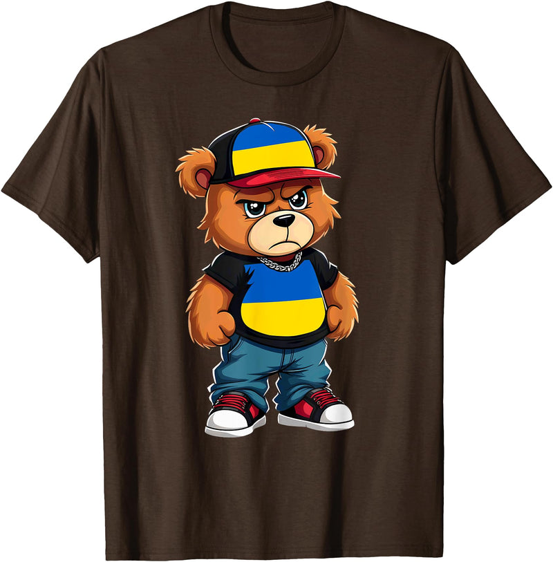Ukrainian Teddy Bear Breakdance Rapper Ukrainian Flag Teddy Bear Ukraine Hip Hop T-Shirt - Brown