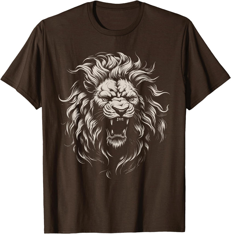 black animals art Lion Roar Head Art face for Lovers Lions King African Animal T-Shirt - Brown
