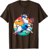 Funny Cute Animals Playing Tennis Apparel Llama Playing Tennis in Front of a Sunset T-Shirt - Brown