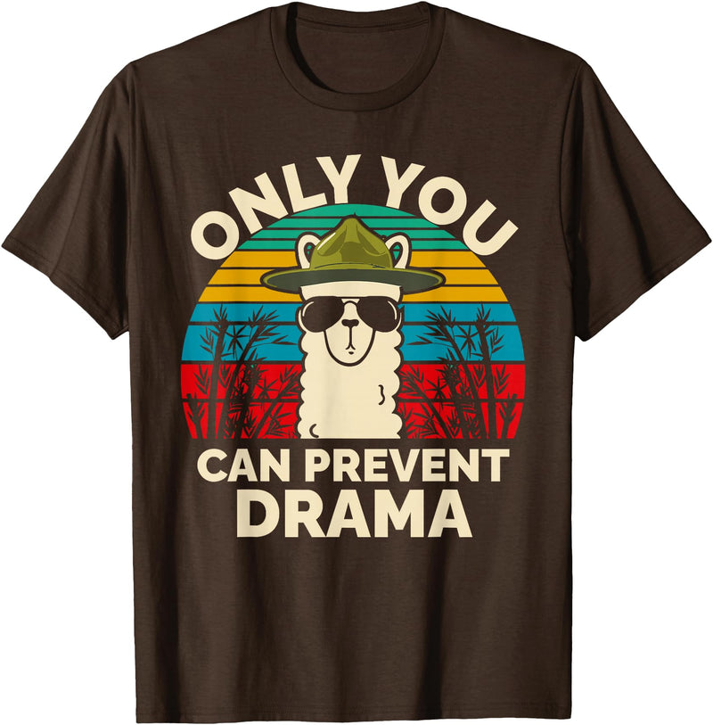 Only You Can Prevent Drama Llama Funny Meme Joke Only You Can Prevent Drama Llama Camping Camp Lover Camper T-Shirt - Brown