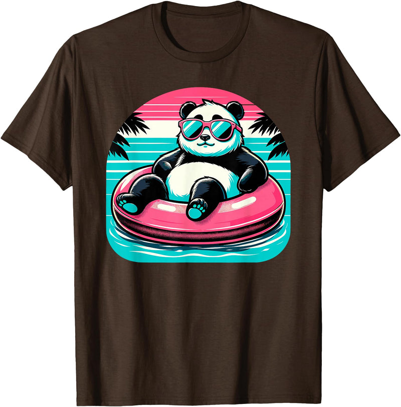 Nerrrdy Pool Party Panda Pink Float Men Women Kids Funny Pool Panda T-Shirt - Brown