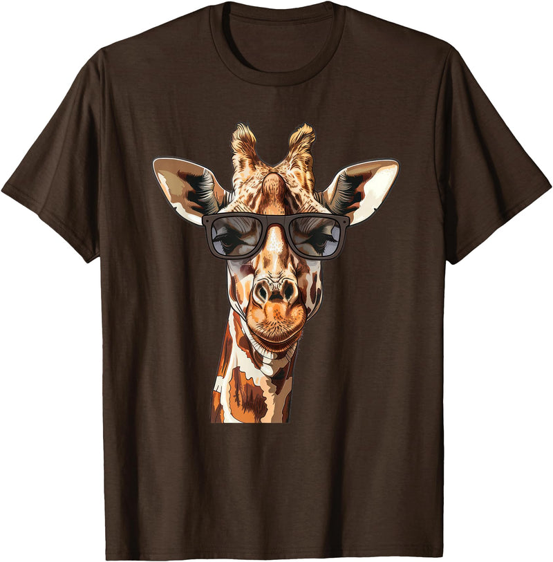 Ägiraffe. Giraffe Sunglasses T-Shirt - Brown