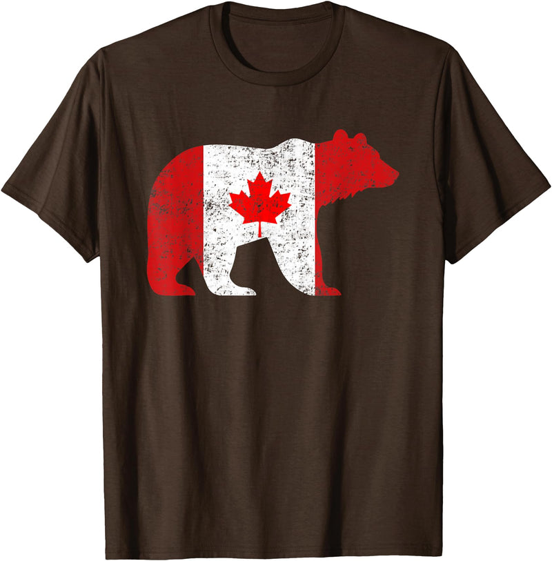 Happy Canada Day Polar Bear Flag Retro Tees Co Happy Canada Day Funny Canadian Polar Bear Animal Flag Retro T-Shirt - Brown