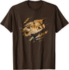 Lion Graphic - Wild Animal Lover Design Lion Outfit - Torn Design Picture Of A Lion's Face T-Shirt - Brown