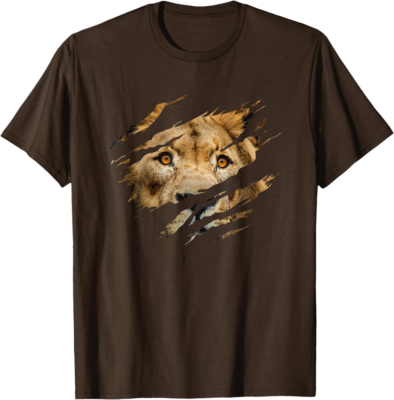 Lion Graphic - Wild Animal Lover Design Lion Outfit - Torn Design Picture Of A Lion's Face T-Shirt - Brown