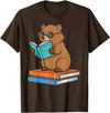 Reading Bear Bookworm Tee Reading Bear Bookworm Cute Bear with Glasses Books T-Shirt - Brown