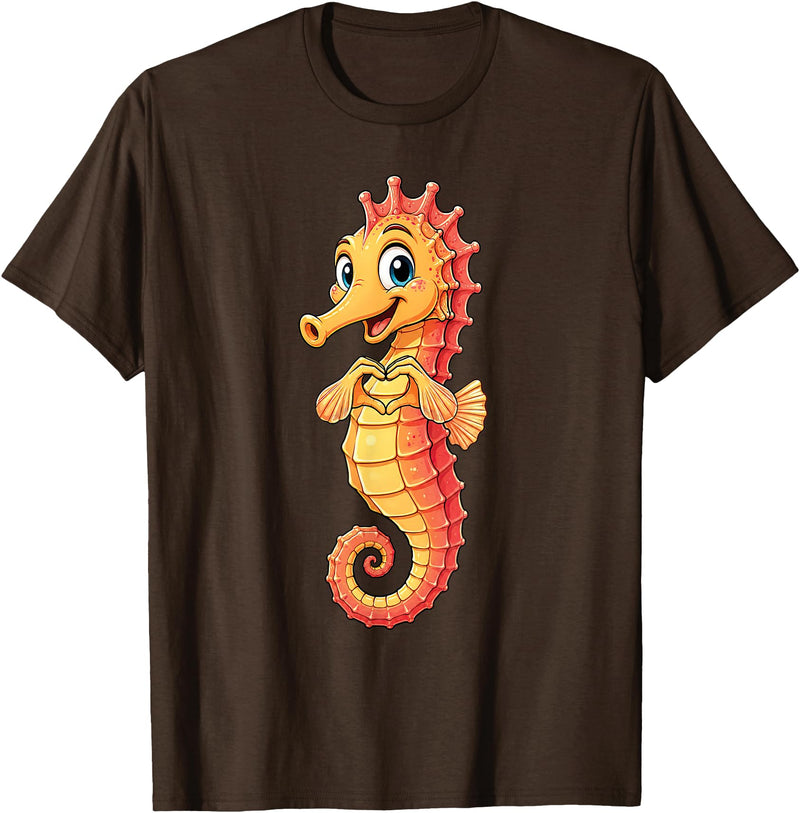 Seahorse Designer Designs Seahorse with Heart | Cute Seahorse Heart Symbol T-Shirt - Brown