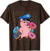 Pig Lover Gift Co. | Unisex Pig Cop Police Officer Doughnut T-Shirt - Black, Small, Short Sleeve - Brown
