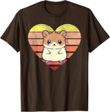 Cute Hamster Design Retro Heart Shape Vintage T-Shirt - Brown