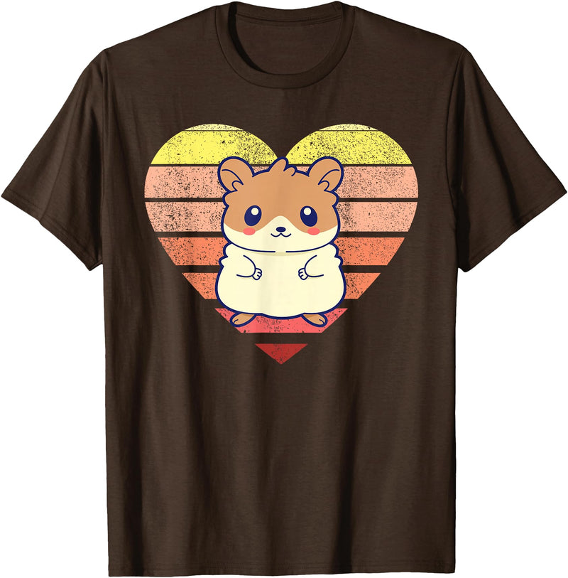 Cute Hamster Design Retro Heart Shape Vintage T-Shirt - Brown