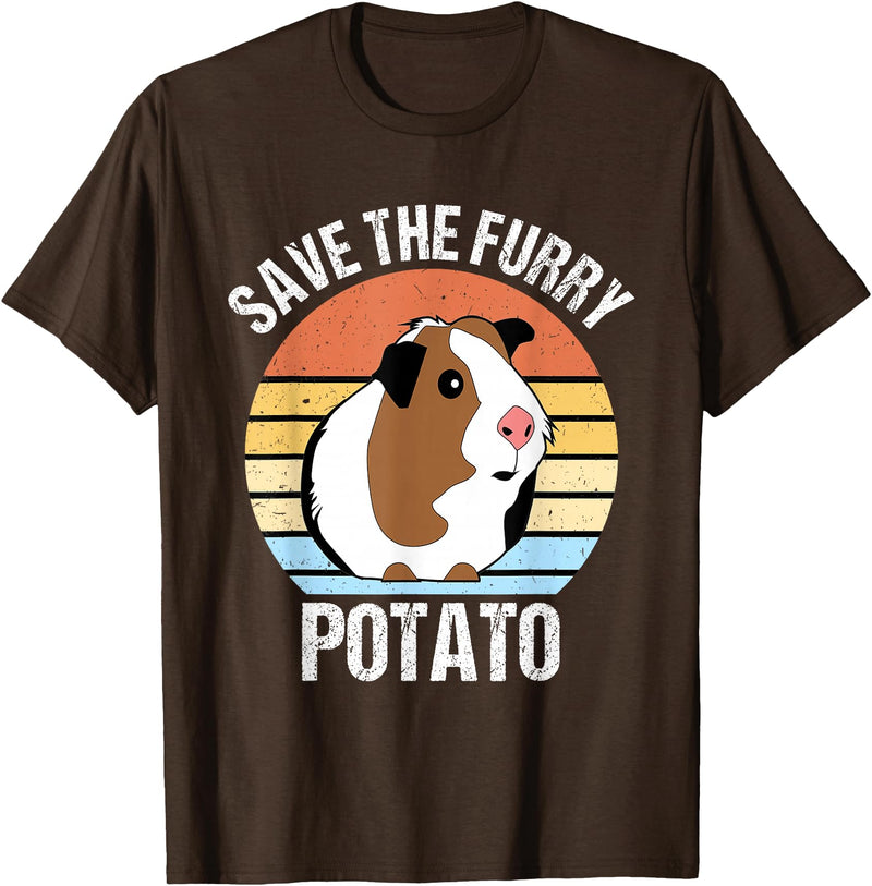 Vintage Guinea Pig Shirts and Gifts Save The Furry Potato Funny Guinea Pig T-Shirt - Brown
