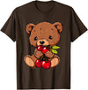 Cute Cherry Animals Cherry Bear Cute Bear Nature Cherry Fruit Artwork Wildlife T-Shirt - Brown