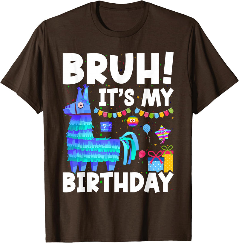 Llama Lover Gift Co. Bruh Its My Birthday Llama Pinata Family Party Boys Girls T-Shirt - Brown