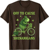 Funny St Paddys Day Cute Guinea Pig Bicycle Off to Cause Shenanigans Guinea Pig St Patricks Day T-Shirt - Brown