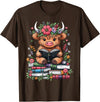 Funny Highland Cow Reading Books Lover Bookworm Cute Baby Highland Cow Reading Book T-Shirt - Brown