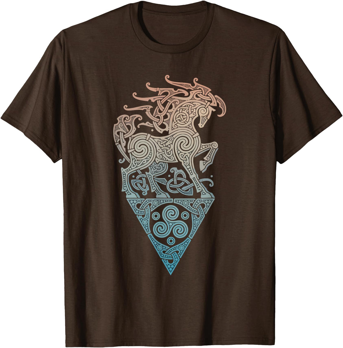 Norse Viking Mythology Great Love Horses VIKING CELTIC odins horse T-Shirt - Brown