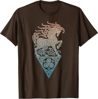 Norse Viking Mythology Great Love Horses VIKING CELTIC odins horse T-Shirt - Brown