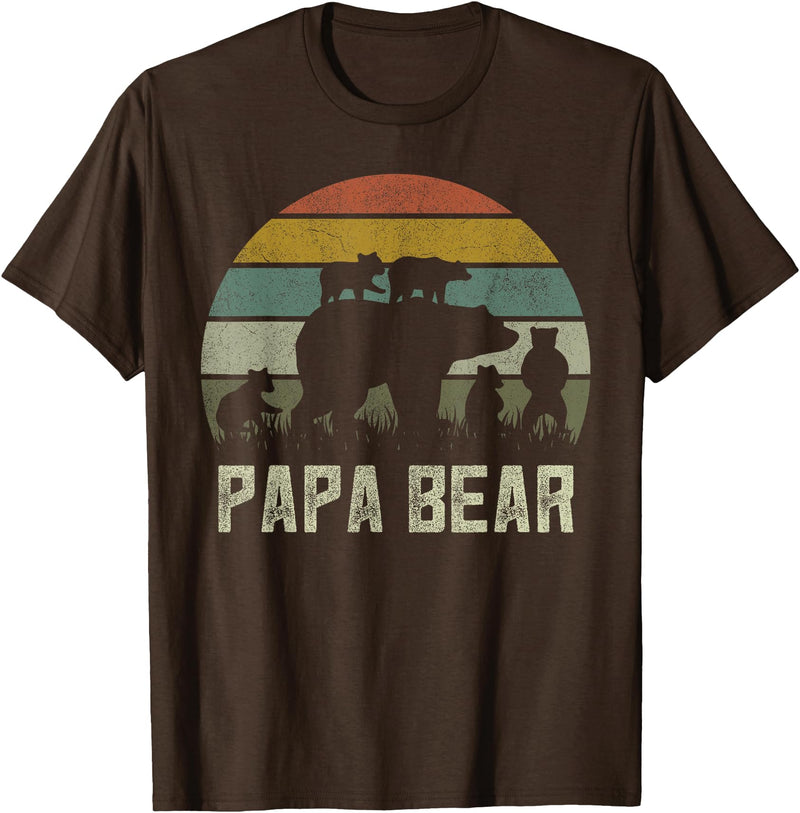 Bear Cubs Family Matching Gifts & Shirts Clothing Funny Papa Bear Shirts, Cub 5 Kids Fathers Day Grandpa T-Shirt - Brown