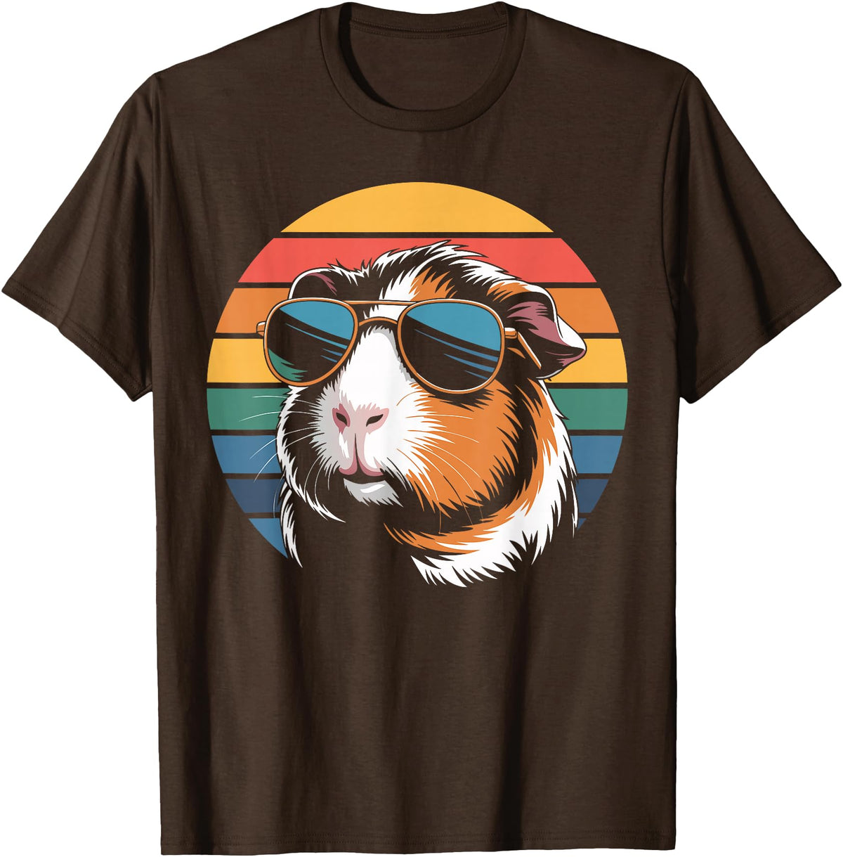 Guinea Pig Lover Gifts & Tees Retro Guinea Pig Sunglasses Flag Guinea Pig T-Shirt - Brown