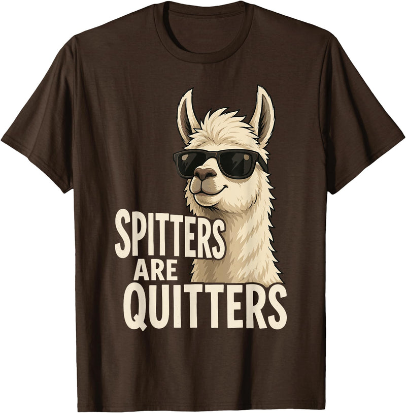 Inappropriate Funny Meme Tee Funny Llama Spitters are Quitters Adult Humor T-Shirt - Brown