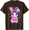 Cute Coquette Bow Tie Dye Rabbit Easter Bunny Girl Kids T-Shirt in Brown