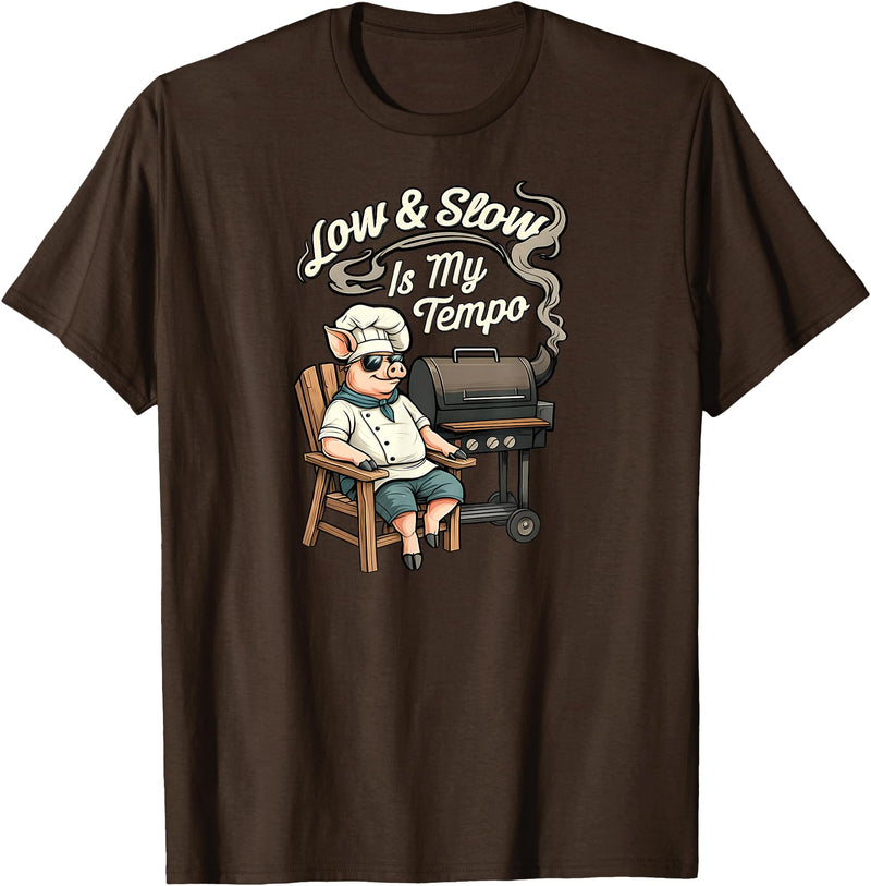 Pitmaster Pig Apparel Low & Slow Is My Tempo Pig BBQ Smoker T-Shirt - Brown