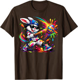 Funny Dripping Drip Rabbit Bunny Baseball Easter Men Boy Kid T-Shirt in Brown