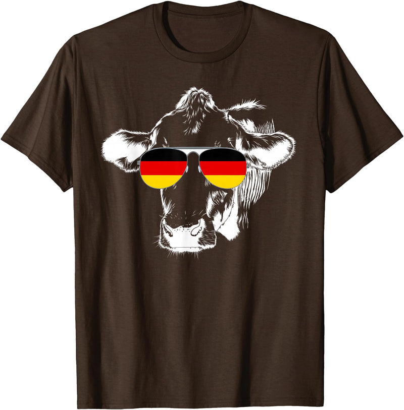 Oktoberfest German Flag Cow Sunglasses Germany Funny Cute T-Shirt - Brown