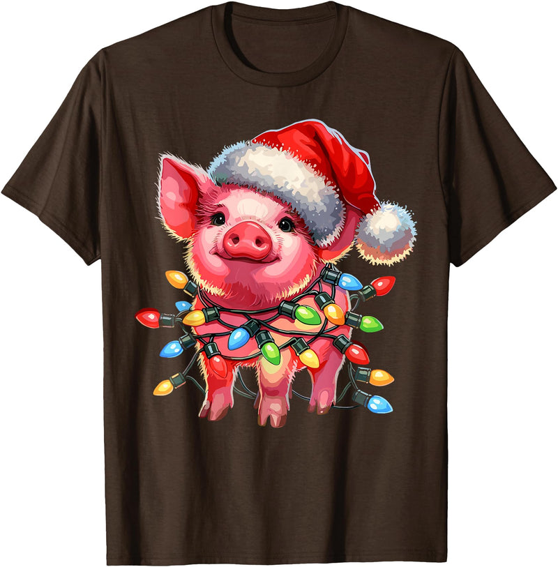 Christmas Pig Lover Christmas Light Pig Lover T-Shirt - Brown