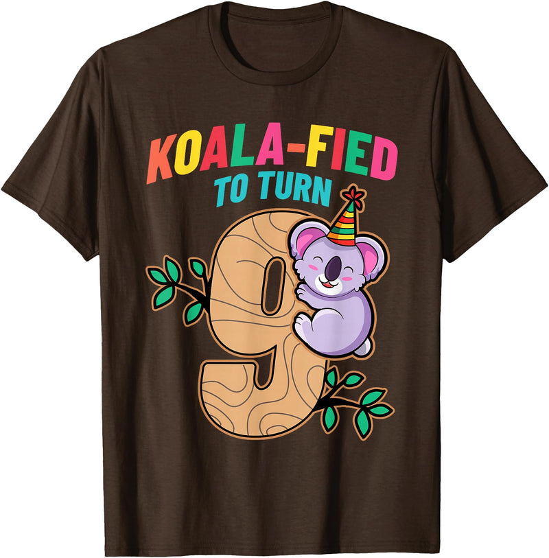 Koala Bear 9 Year Old Birthday Cute Clothing Co Koalafied To Turn 9 Koala Bear 9th Birthday Party Nine Cute T-Shirt - Brown