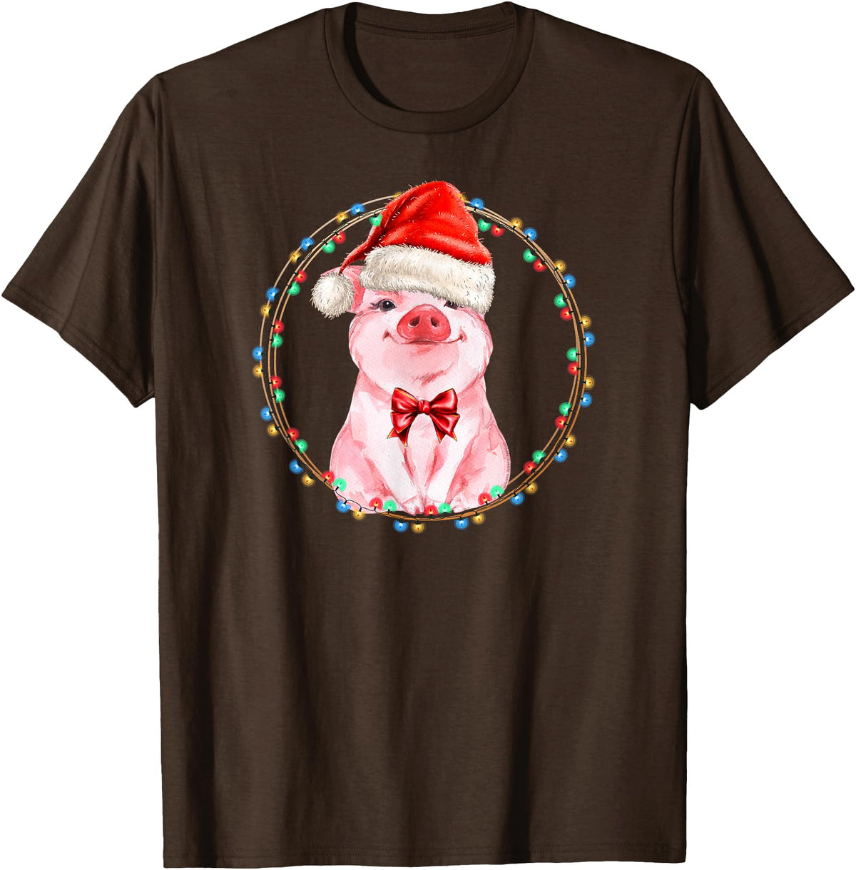 Dibble Dabble Holidays Sweet Pig with Santa Hat Pig Lover Christmas T-Shirt - Brown