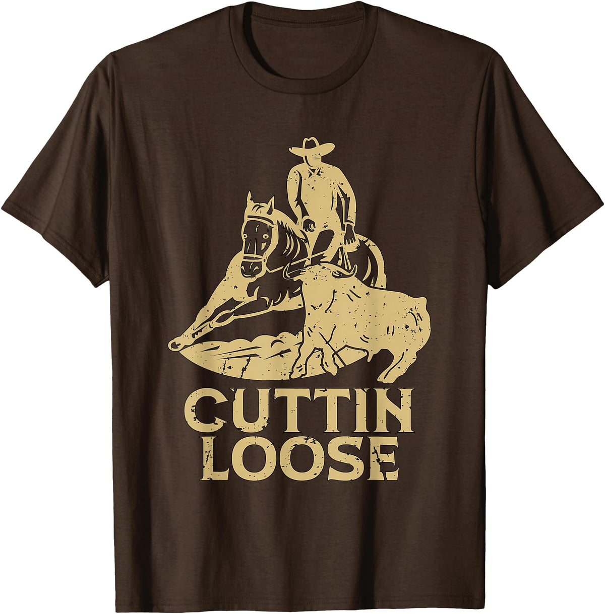 Cutting Horse Designs for Horseman Cuttin Loose Loves Western Horse Riding Cowboy Cutting Horse T-Shirt - Brown