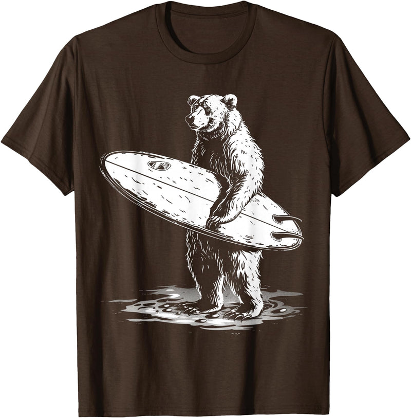 Bear Surf Creations BY TEERA Surfing Bear Cool Beach Adventure Design T-Shirt - Brown
