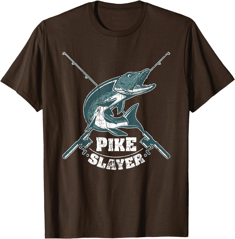 Fishing IM Co Pike Slayer Fishing Fisherman Northern Pike T-Shirt - Brown